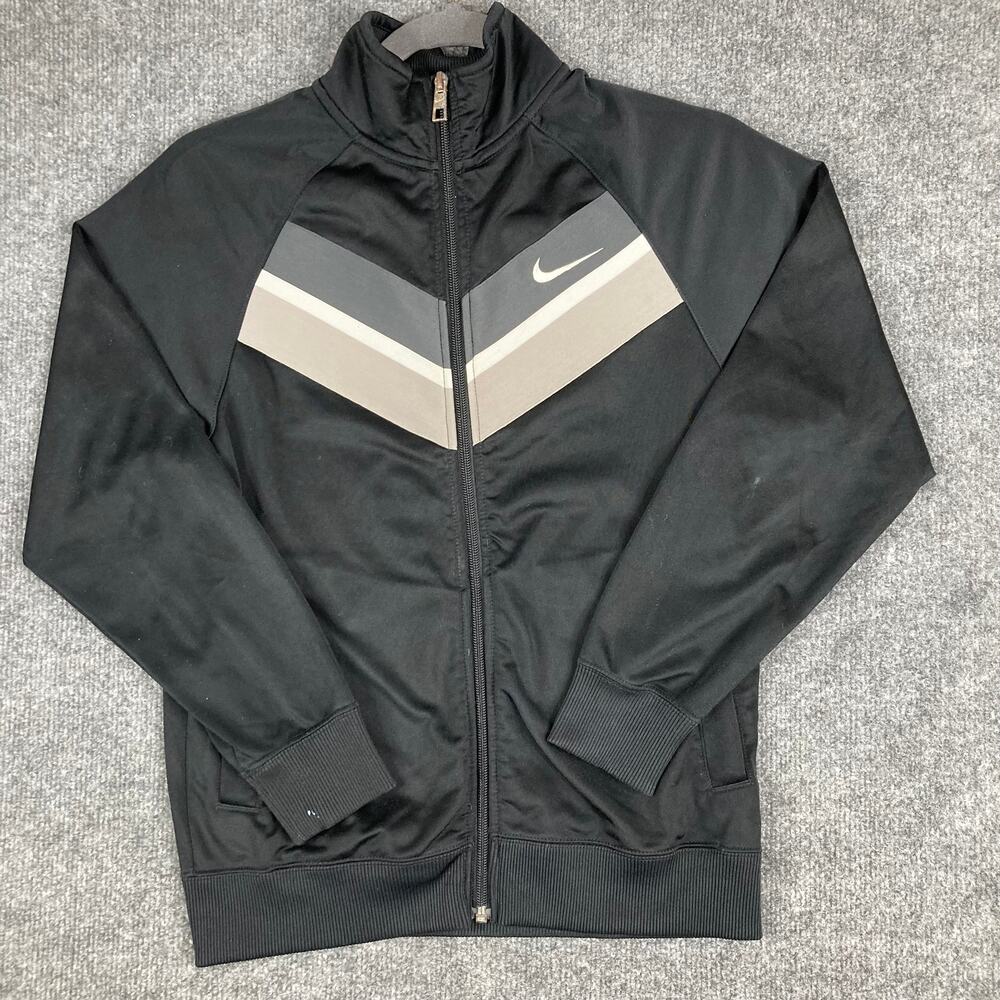 Nike Track Jacket‎ Womens Medium Black Full Zip Athletic Stripe Logo